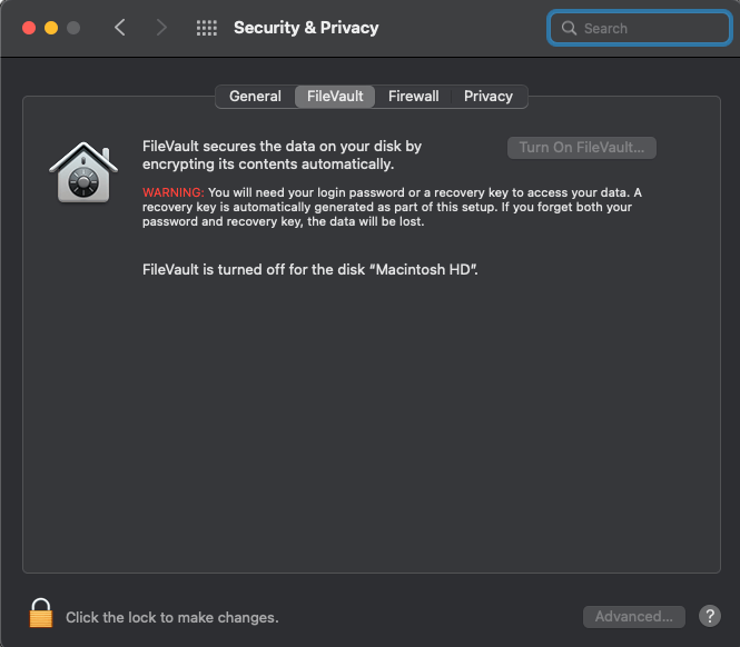 Security & Privacy Preferences screenshot